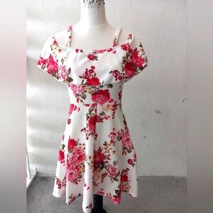 Floral cold shoulder ruffle trim dress shein